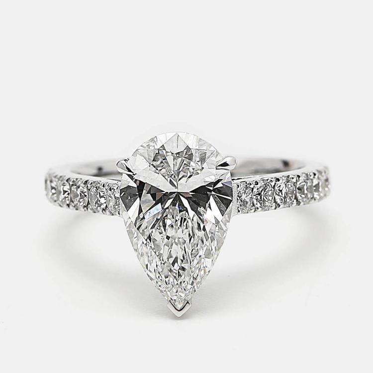 Pre Owned 3.50 cts Pear Brilliant Round 18k White Gold Lab Grown Diamonds Ring Size 52