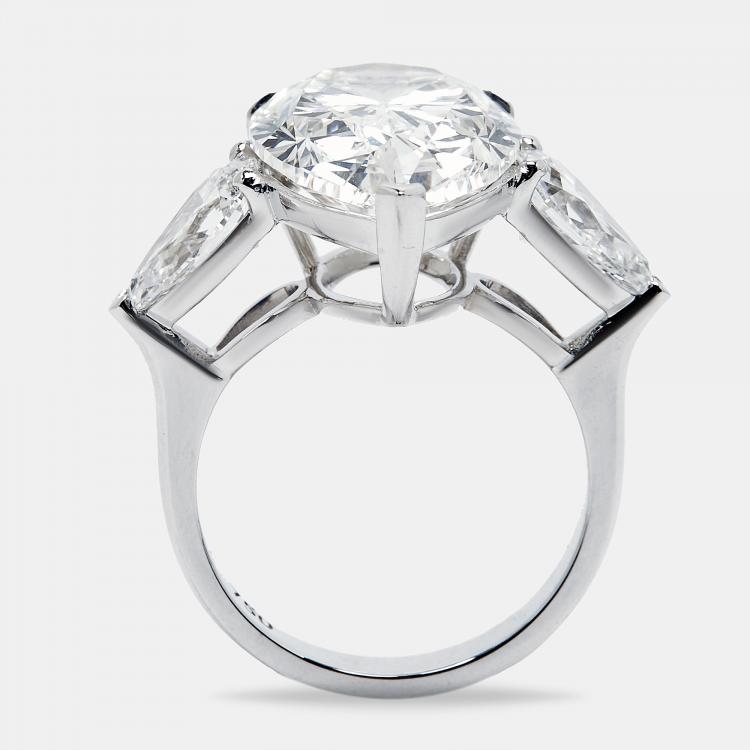 Pre Owned 12 cts Pear Brilliant Cut Lab Grown Diamond 18k White Gold Ring Size 53