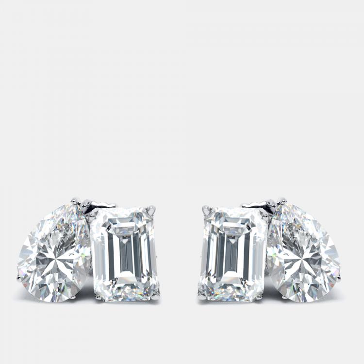 Pre Owned 2.00 cts Pear and Emerald Cut Lab Grown Diamonds 18k White Gold Earrings