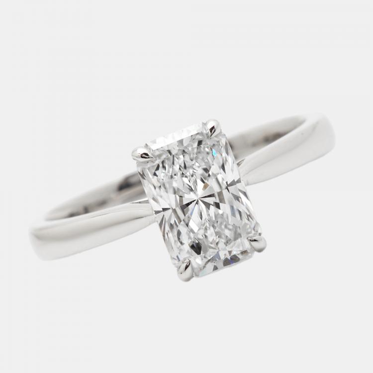 Pre Owned 1.50 cts Radiant Brilliant Cut 18k White Gold Lab Grown Diamonds Ring Size 54