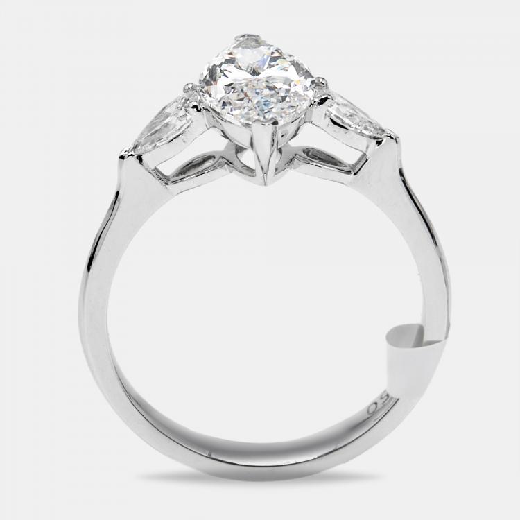 Pre Owned 1.9 cts Marquise and Pear Lab Grown Diamonds 18k White Gold Ring Size 51
