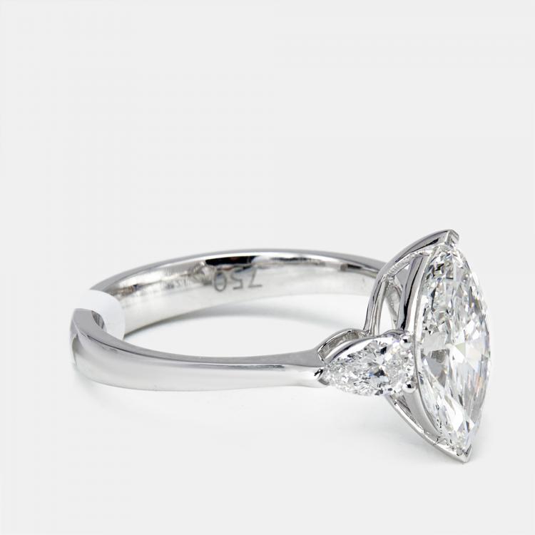 Pre Owned 1.9 cts Marquise and Pear Lab Grown Diamonds 18k White Gold Ring Size 51