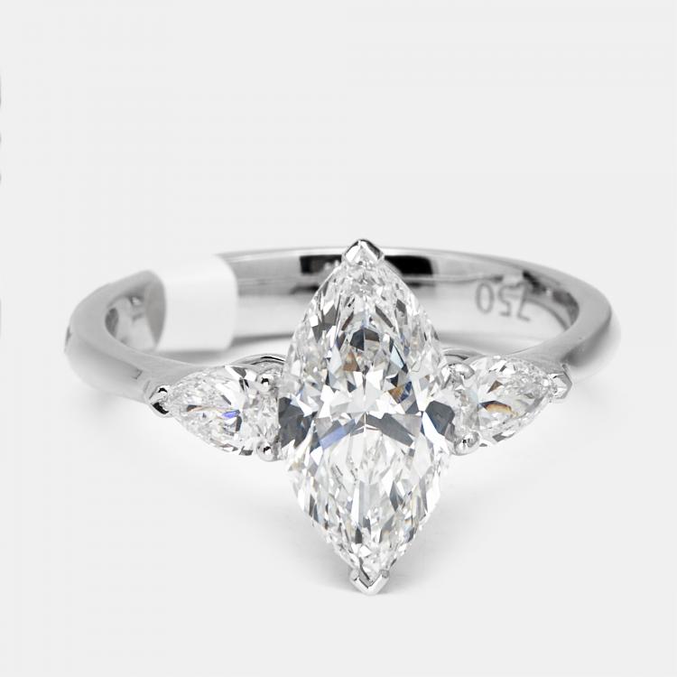 Pre Owned 1.9 cts Marquise and Pear Lab Grown Diamonds 18k White Gold Ring Size 51