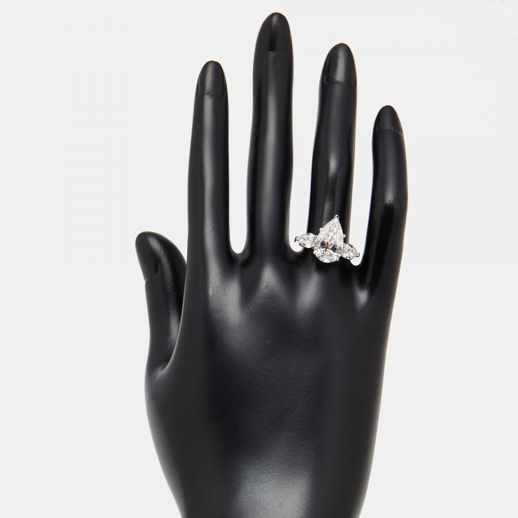 Pre Owned 4.5 cts Pear Lab Grown Diamonds 18k White Gold Ring Size 52