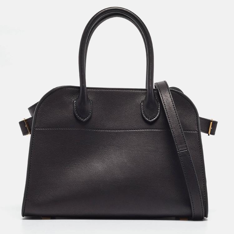 Pre Owned The Row Black Leather Margaux 10 Satchel