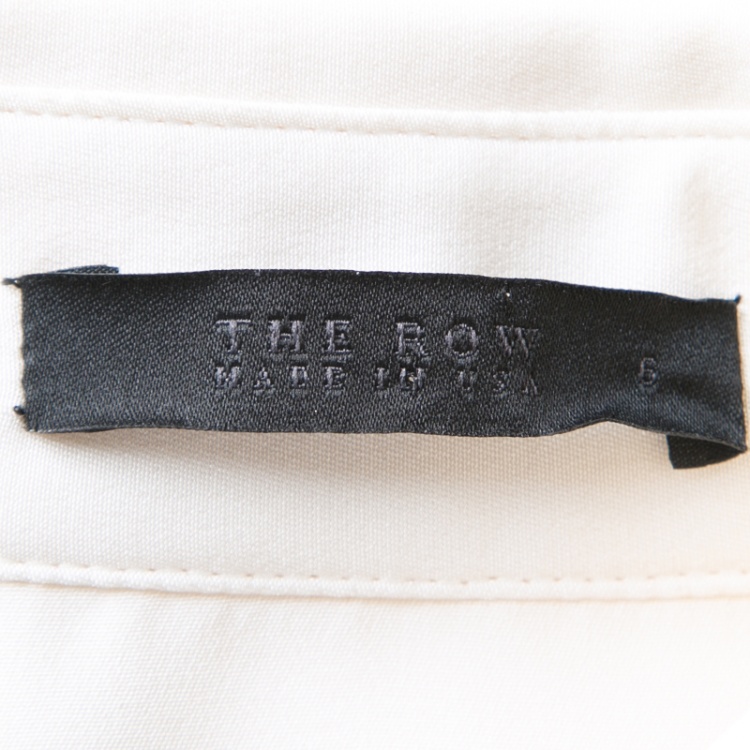 Pre Owned The Row Cream Silk Leather Trim Long Sleeve Button Front Shirt M