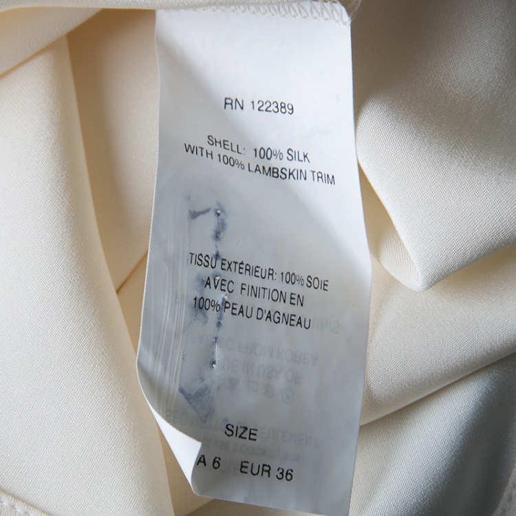 Pre Owned The Row Cream Silk Leather Trim Long Sleeve Button Front Shirt M