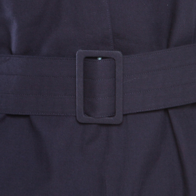 Pre Owned The Row Navy Blue Cotton Poplin Belted Hona Plunge Neck Blouse M