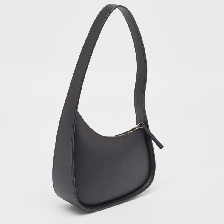 Pre Owned The Row Black Leather Half Moon Shoulder Bag