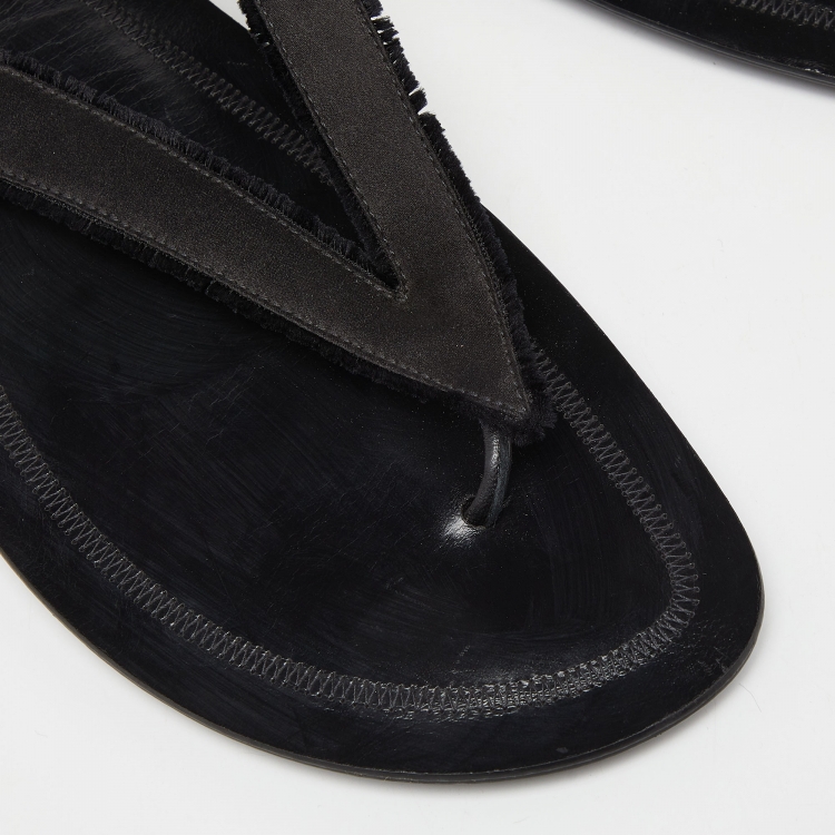 Pre Owned The Row Black Satin and Leather Slingback Flat Sandals Size 39