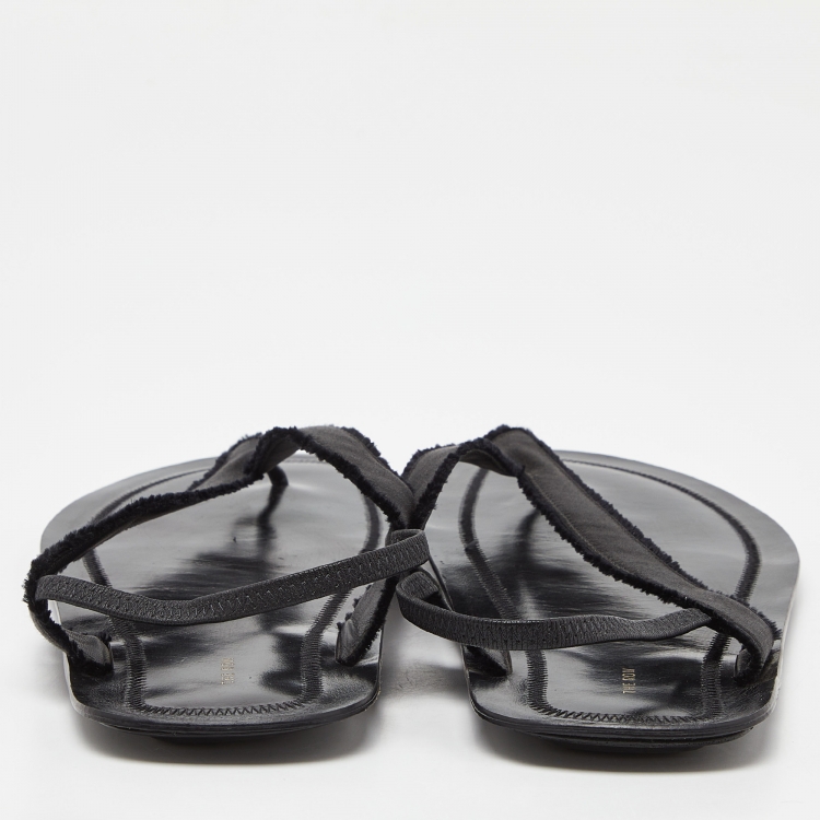Pre Owned The Row Black Satin and Leather Slingback Flat Sandals Size 39