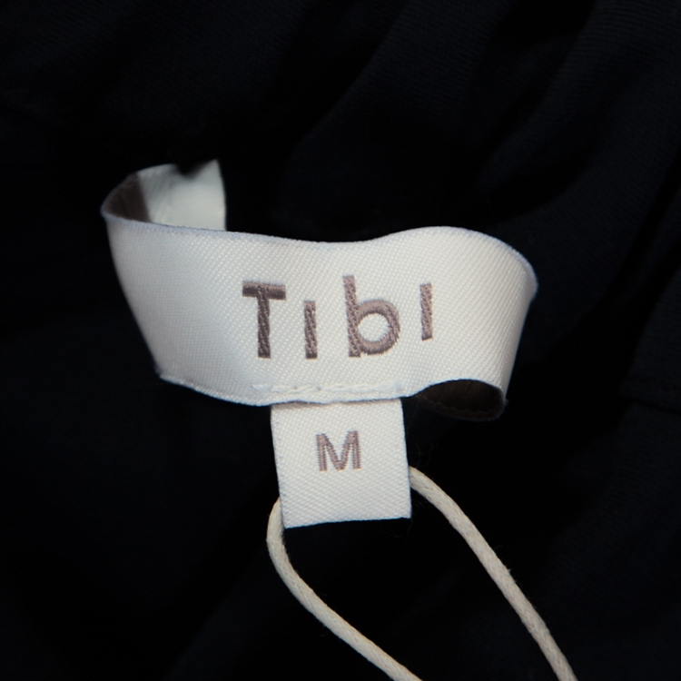 Pre Owned Tibi Navy Blue Stretch Jersey Smocked Detail Bell Sleeve Top M