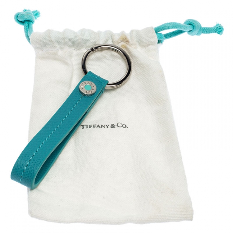 Pre Owned Tiffany & Co. Turquoise Leather Snap Loop Keychain