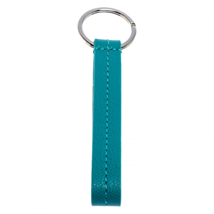Pre Owned Tiffany & Co. Turquoise Leather Snap Loop Keychain
