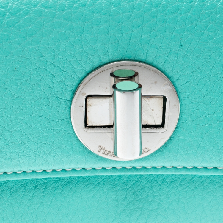 Pre Owned Tiffany & Co. Turquoise Leather Turnlock Wallet