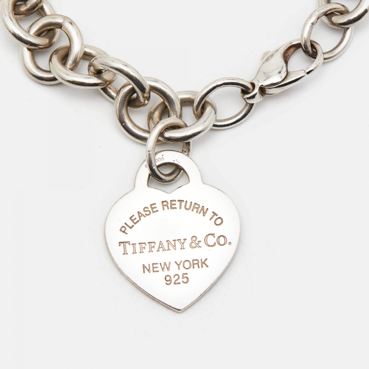 Pre Owned Tiffany & Co. Return To Tiffany Blue Enamel Heart Tag & Silver Bracelet