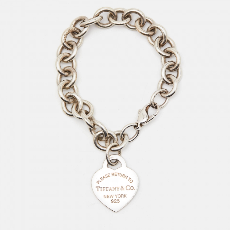 Pre Owned Tiffany & Co. Return To Tiffany Blue Enamel Heart Tag & Silver Bracelet