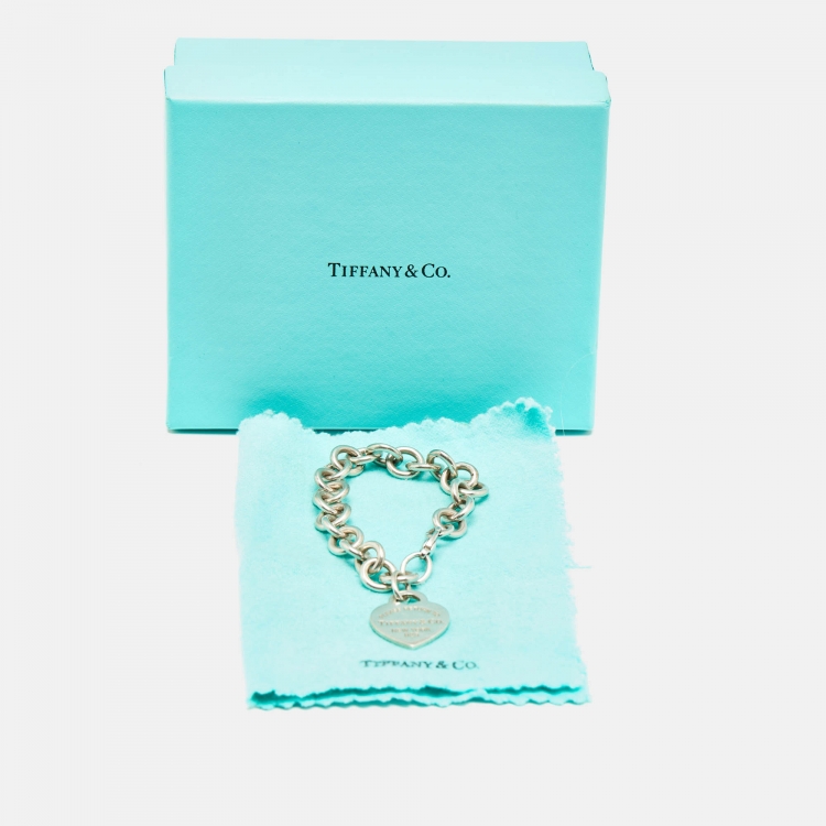 Pre Owned Tiffany & Co. Return To Tiffany Blue Enamel Heart Tag & Silver Bracelet