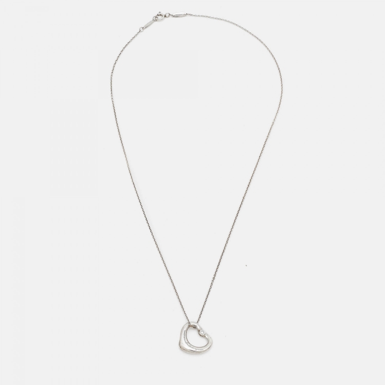 Pre Owned Tiffany & Co. Elsa Peretti  Open Heart Diamond Sterling Silver Necklace