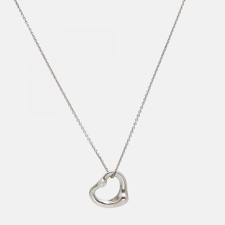 Pre Owned Tiffany & Co. Elsa Peretti  Open Heart Diamond Sterling Silver Necklace