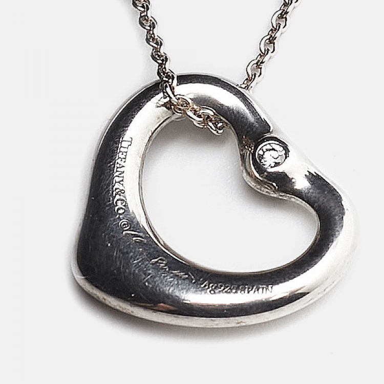 Pre Owned Tiffany & Co. Elsa Peretti  Open Heart Diamond Sterling Silver Necklace