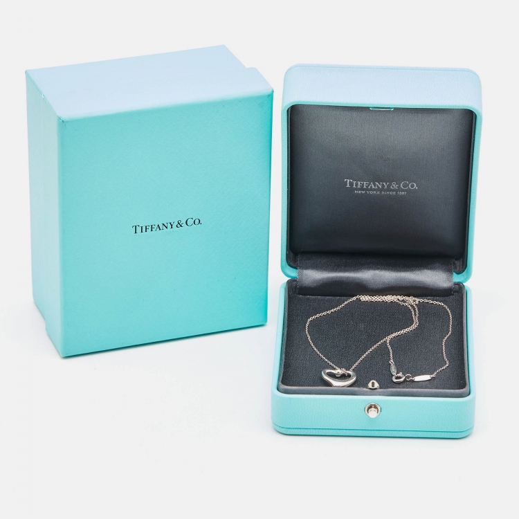 Pre Owned Tiffany & Co. Elsa Peretti  Open Heart Diamond Sterling Silver Necklace