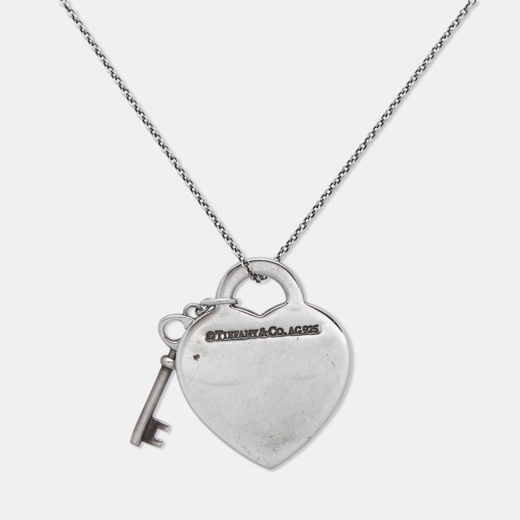 Pre Owned Tiffany & Co. Return To Tiffany Heart Tag Key Sterling Silver Pendant Necklace