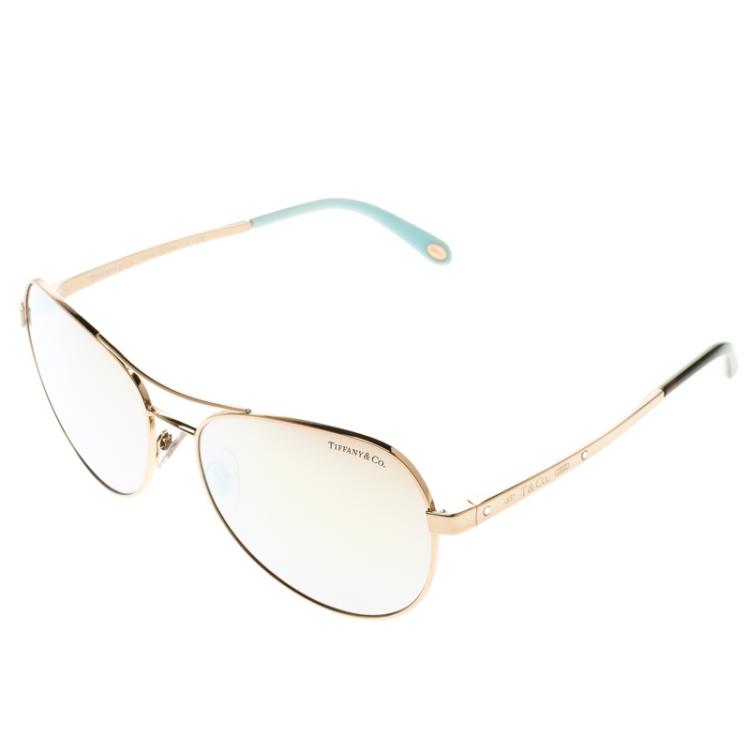 Pre Owned Tiffany Silver Gold TF 3051-B Aviator Sunglasses