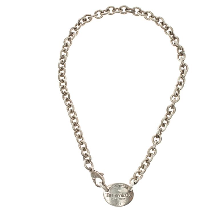 Pre Owned Tiffany & Co Return To Tiffany Oval Tag Silver Necklace