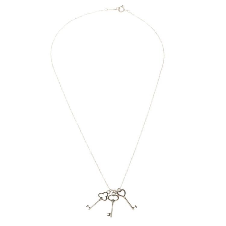 Pre Owned Tiffany & Co. Three Key Silver Pendant Necklace