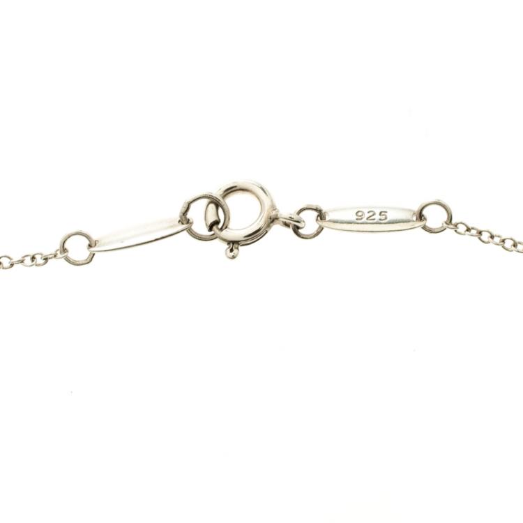 Pre Owned Tiffany & Co. Heart Key Enamel Silver Pendant Chain Necklace