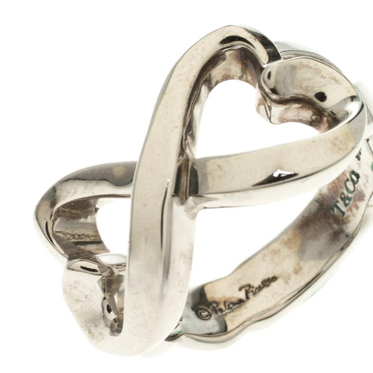 Pre Owned Tiffany & Co. Paloma Picasso Double Loving Heart Silver Ring Size 50.5