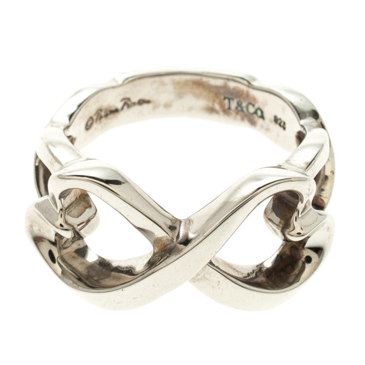 Pre Owned Tiffany & Co. Paloma Picasso Double Loving Heart Silver Ring Size 50.5