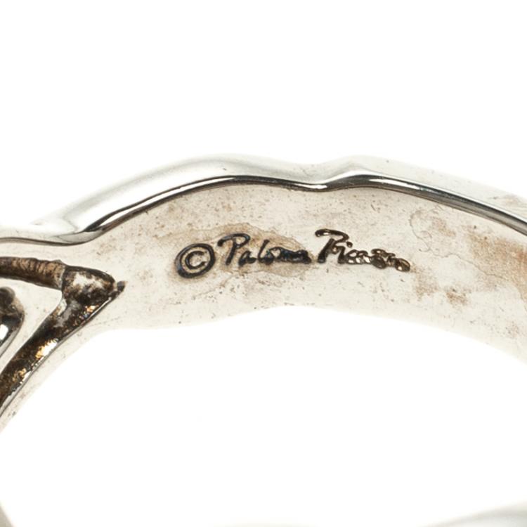 Pre Owned Tiffany & Co. Paloma Picasso Double Loving Heart Silver Ring Size 50.5