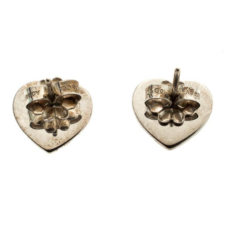 Pre Owned Tiffany & Co Return To Tiffany Silver Heart Stud Earrings