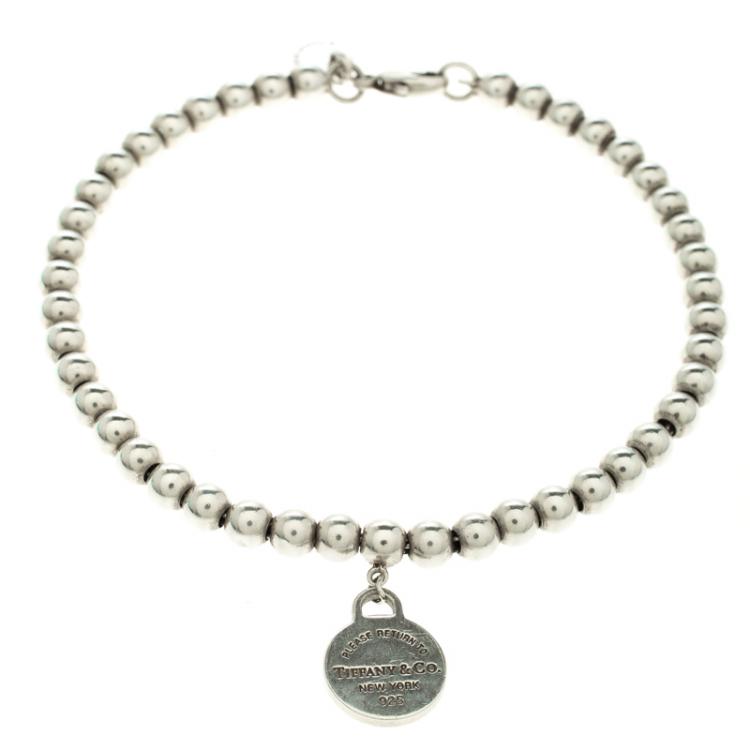 Pre Owned Tiffany & Co. Return to Tiffany Round Tag Silver Bead Bracelet