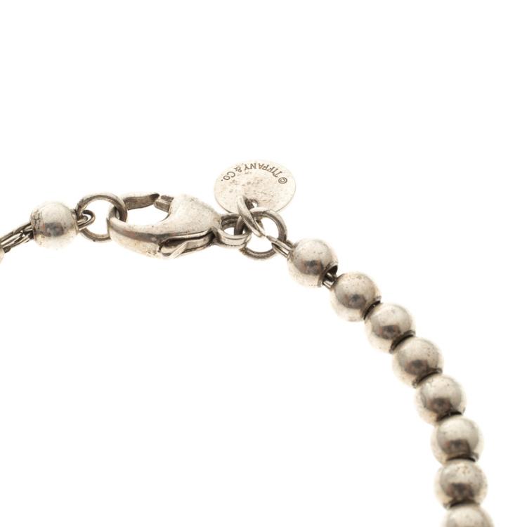 Pre Owned Tiffany & Co. Return to Tiffany Blue Enamel Heart Tag Silver Beads Bracelet 