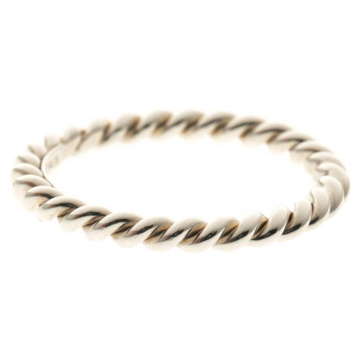 Pre Owned Tiffany & Co. Twist Silver Narrow Band Ring Size 55