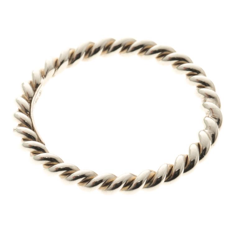 Pre Owned Tiffany & Co. Twist Silver Narrow Band Ring Size 55