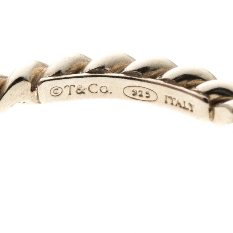 Pre Owned Tiffany & Co. Twist Silver Narrow Band Ring Size 55