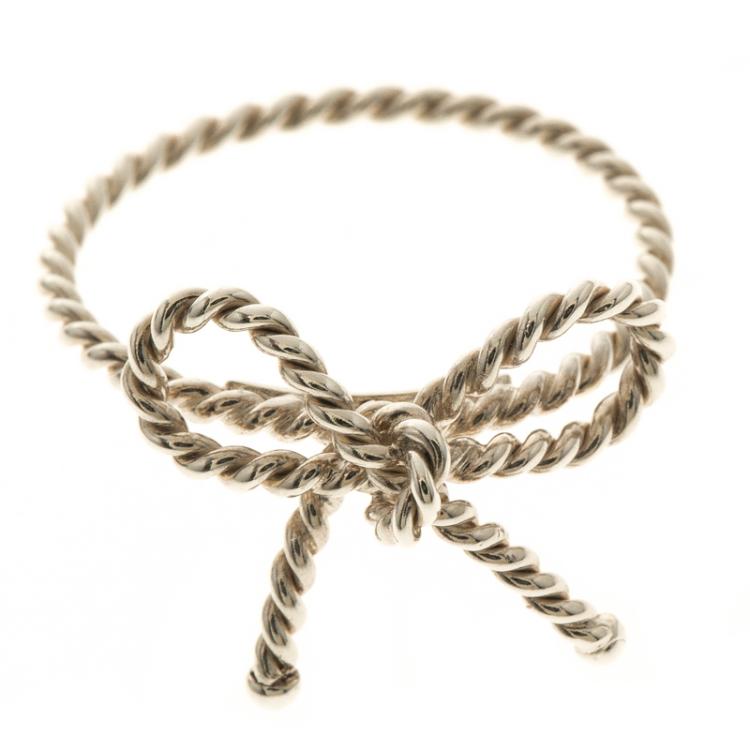 Pre Owned Tiffany & Co. Twist Bow Silver Ring Size 53