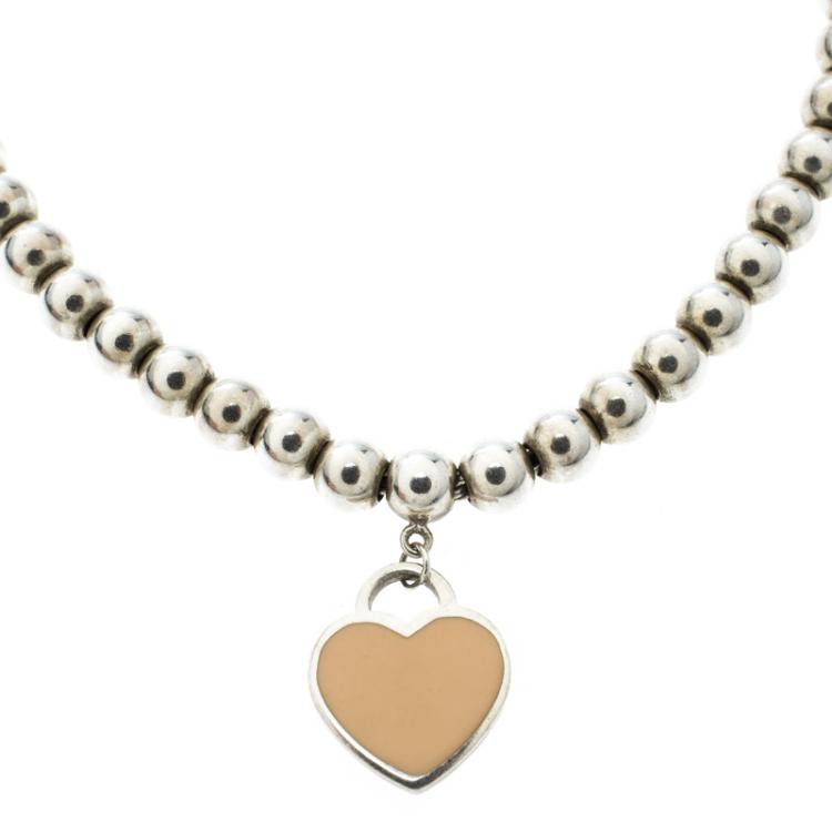 Pre Owned Tiffany & Co. Return to Tiffany Heart Tag Enamel Silver Beads Bracelet