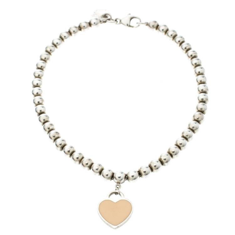 Pre Owned Tiffany & Co. Return to Tiffany Heart Tag Enamel Silver Beads Bracelet