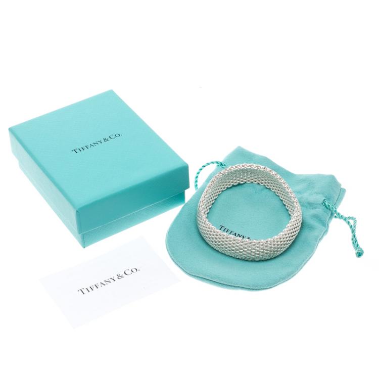 Pre Owned Tiffany & Co. Somerset Silver Mesh Link Bangle Bracelet 18cm