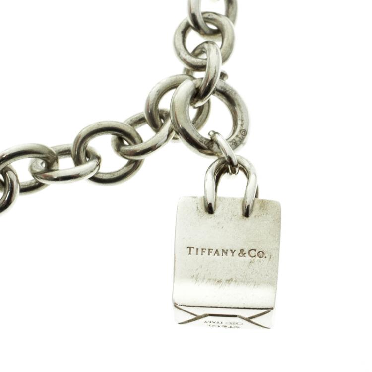 Pre Owned Tiffany & Co. Tiffany Note & Shopping Bag Charm Silver Bracelet