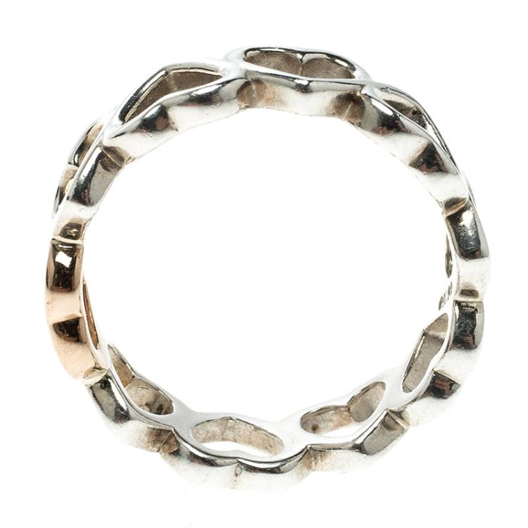 Pre Owned Tiffany and Co. Hearts 18k Rose Gold & Silver Band Ring Size 58