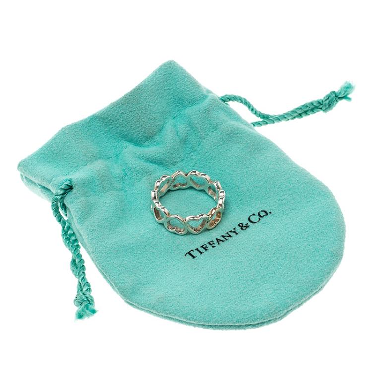 Pre Owned Tiffany and Co. Hearts 18k Rose Gold & Silver Band Ring Size 58