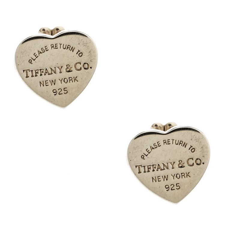 Pre Owned Tiffany & Co. Return To Tiffany Mini Heart Tag Silver Stud Earrings