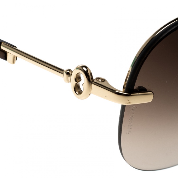 Pre Owned Tiffany & Co. Gold Tone/Brown Gradient TF3023 Aviator Sunglasses