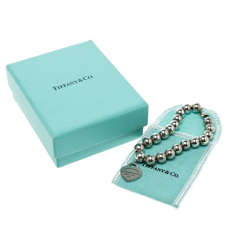 Pre Owned Tiffany & Co. Return To Tiffany Heart Tag Silver Bead Bracelet
